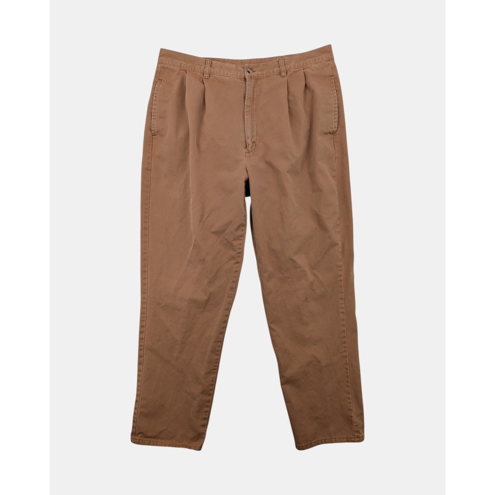 Vintage L.L. Bean Mens 36x31 Brown Pleated Chino‎ Pants Relaxed Straight Leg